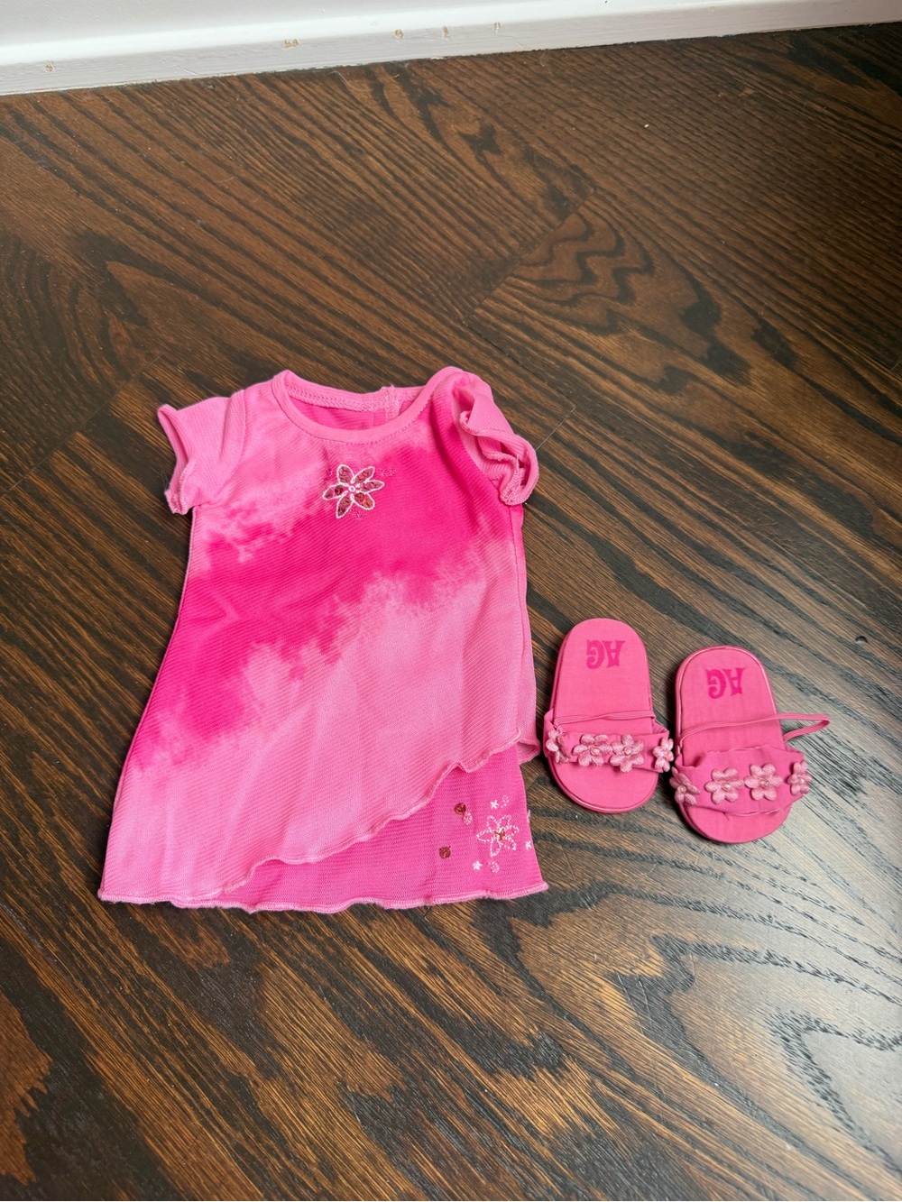 American Girl Doll Licorice Best Friend Layered Pink Tie Dyed Dress and Sandals